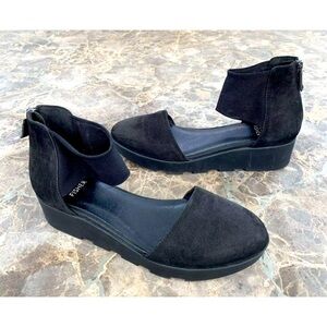 Eileen Fisher Mesh Nubuck Leather Wedge Womens SZ 6.5 Black Sandals
